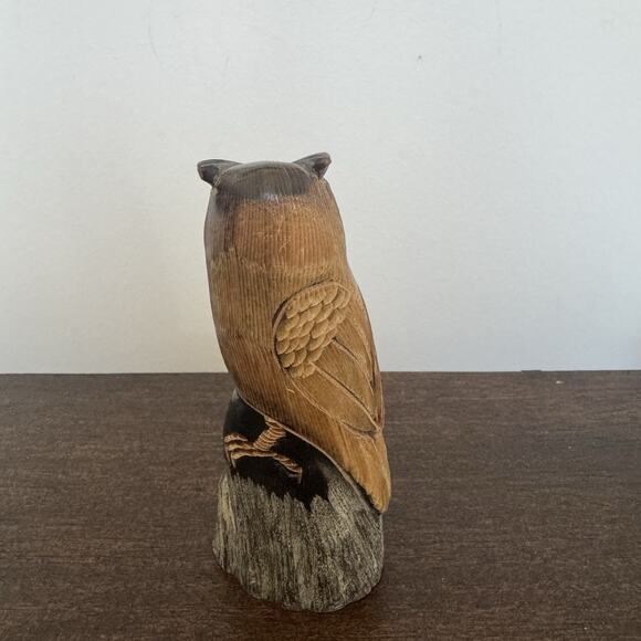 Hand Carved Owl Water Buffalo Horn Bird Figurine Acquired in Italy Gufo Artisan - Picture 3 of 13